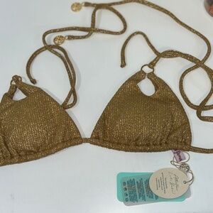 Luli Fama Golden Sunset Rings Cut Out Triangle Bikini Set XS New